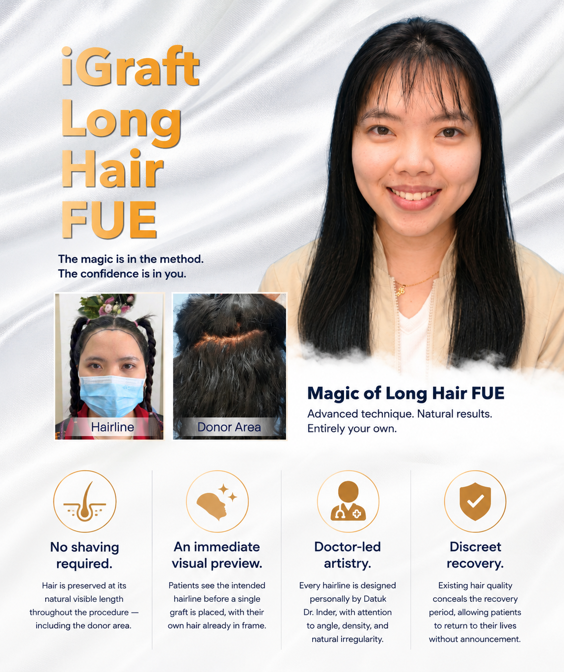 Editorial close-up of a natural hairline